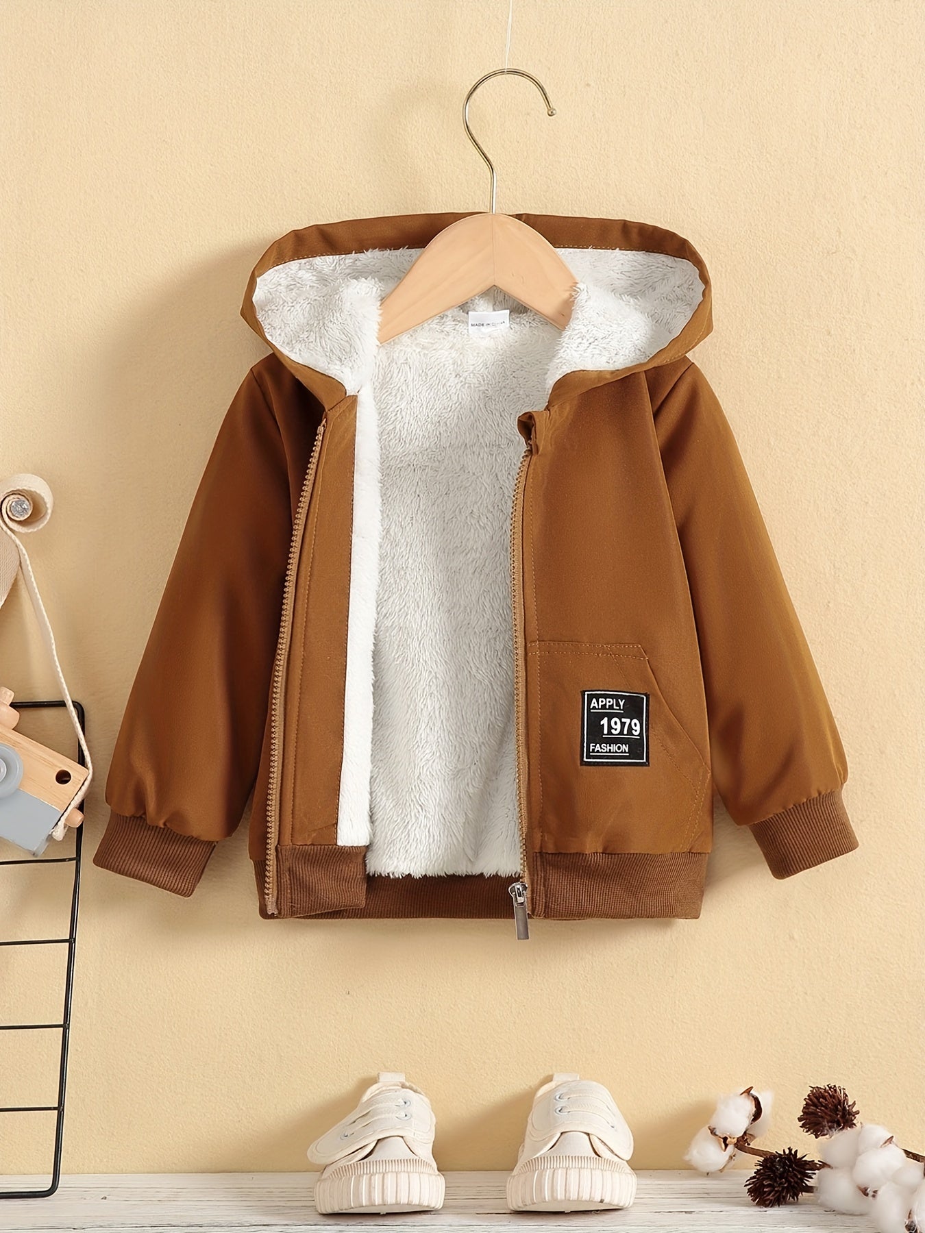 Kids Fleece Lined Warm Hooded Zipper Coat, Toddler Baby's Casual Hoodie Jacket